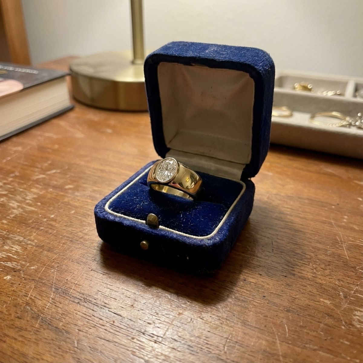 Vintage Inlaid Round Glass Gold Ring