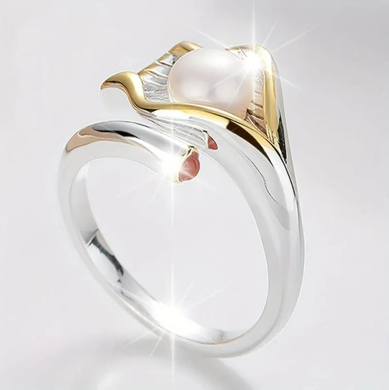 Vintage Gold & Silver Pearl Ring-Lydieannejewelry