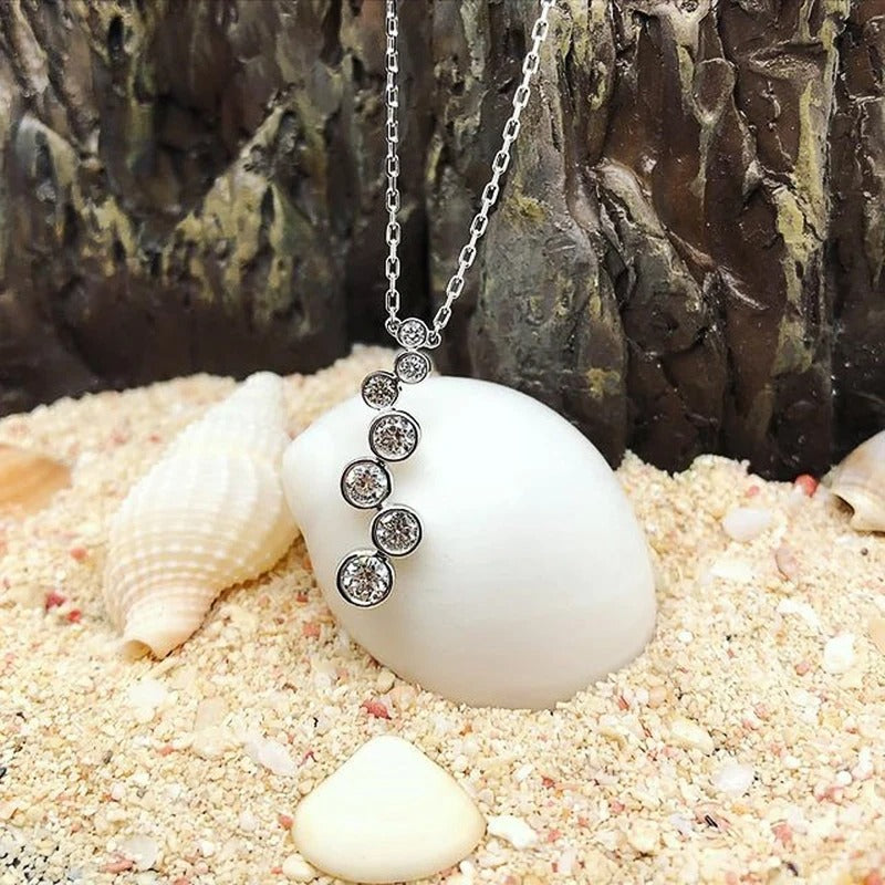 Vintage Silver Round Crystal Necklace-Lydieannejewelry