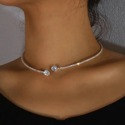 Silver Heart Collar Choker Necklace
