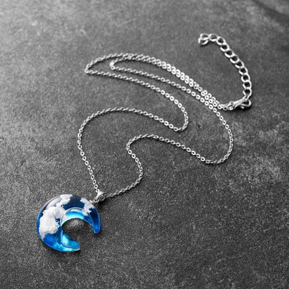 Blue Sky Forest Moon Resin Necklace