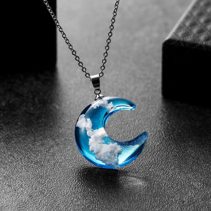 Blue Sky Forest Moon Resin Necklace