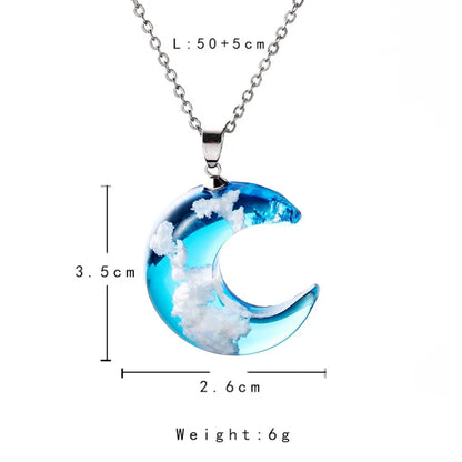 Blue Sky Forest Moon Resin Necklace