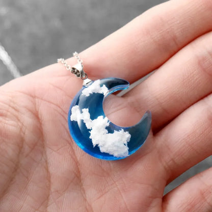 Blue Sky Forest Moon Resin Necklace