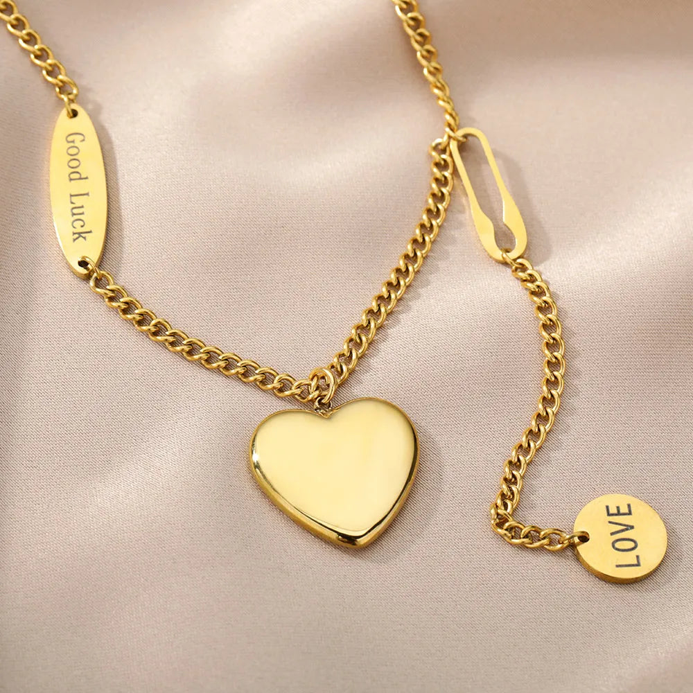 Multilayer Heart Pendant Necklace Choker