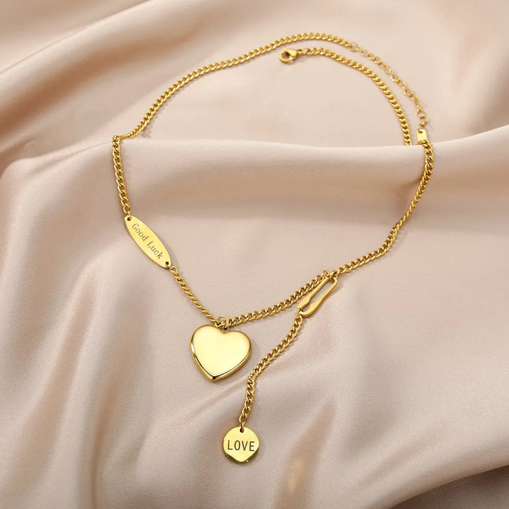 Multilayer Heart Pendant Necklace Choker