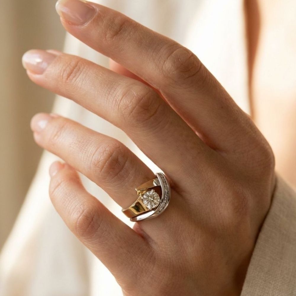 Vintage Irregular Gold & Silver Zirconia Ring