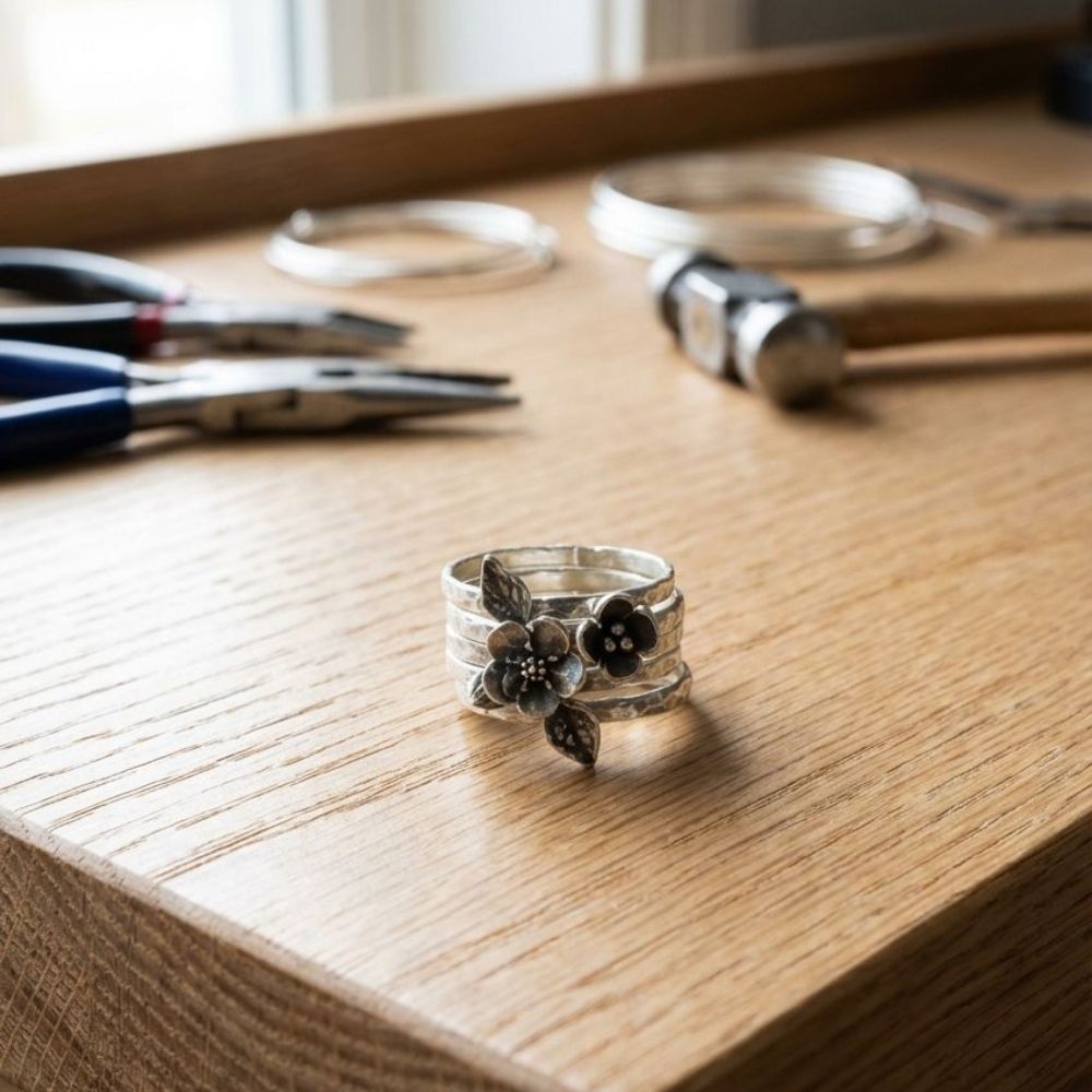 Vintage Flower Silver Layer Ring