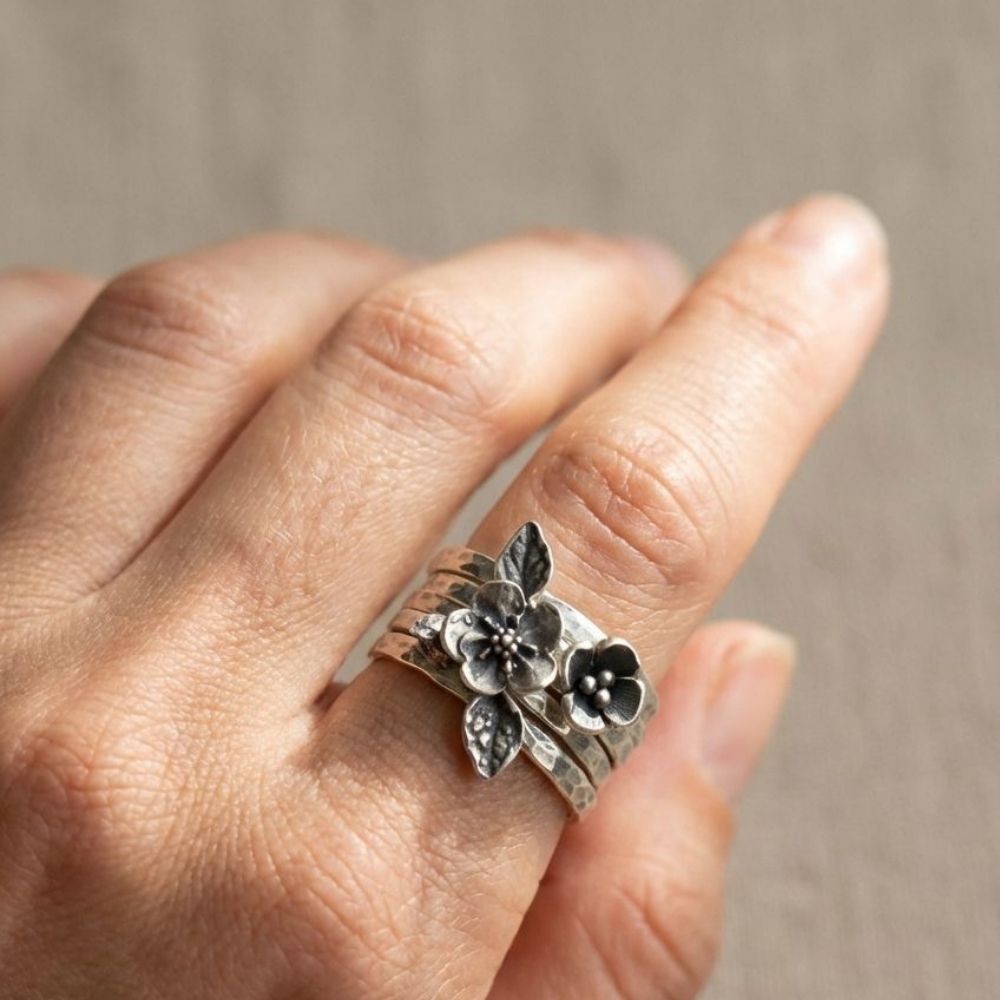 Vintage Flower Silver Layer Ring