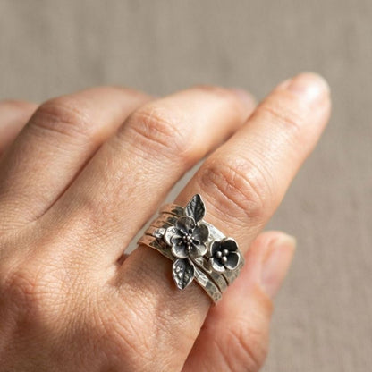 Vintage Flower Silver Layer Ring