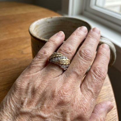 Vintage Gold & Diamond Leaf Ring