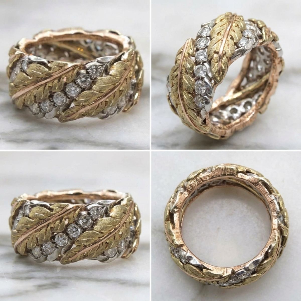 Vintage Gold & Diamond Leaf Ring