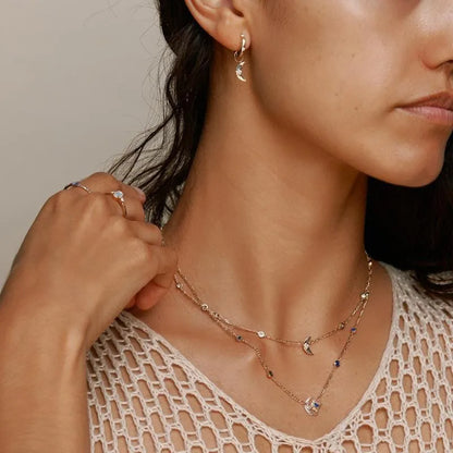 Artistic Star & Moon Blue Necklace