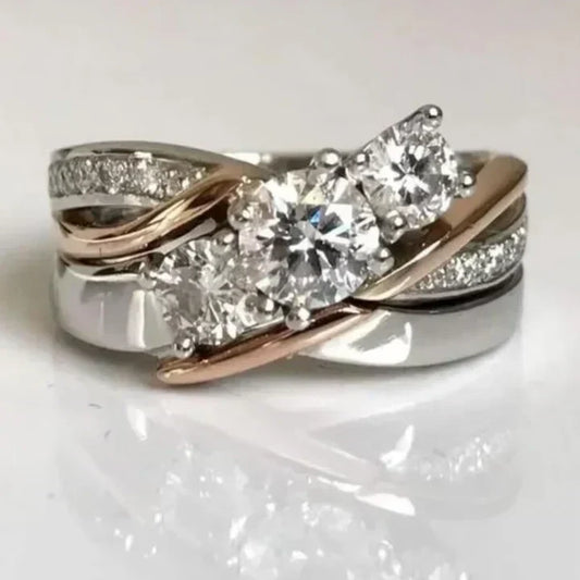 Vintage Gold & Silver Zirconia Ring-Lydieannejewelry