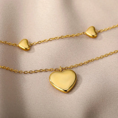 Multilayer Heart Pendant Necklace Choker