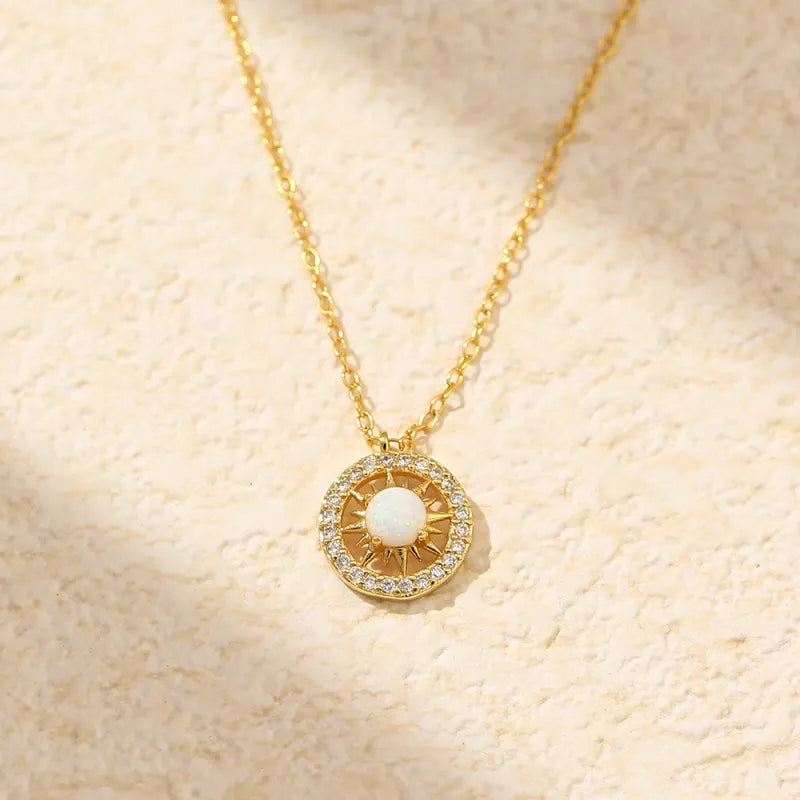 Silver Opal Sun and Moon Necklace