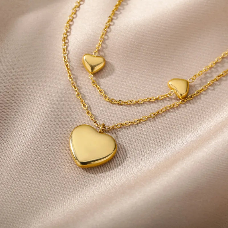Multilayer Heart Pendant Necklace Choker