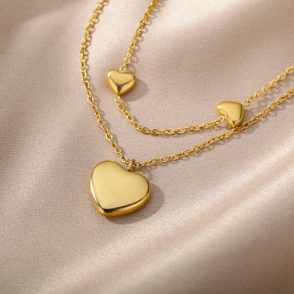 Multilayer Heart Pendant Necklace Choker