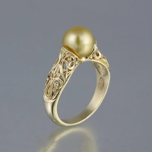 Vintage Golden Pearl Ring-Lydieannejewelry