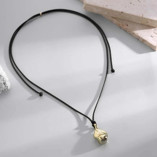 Gold Charm Adjustable Black Rope Necklace-Lydieannejewelry