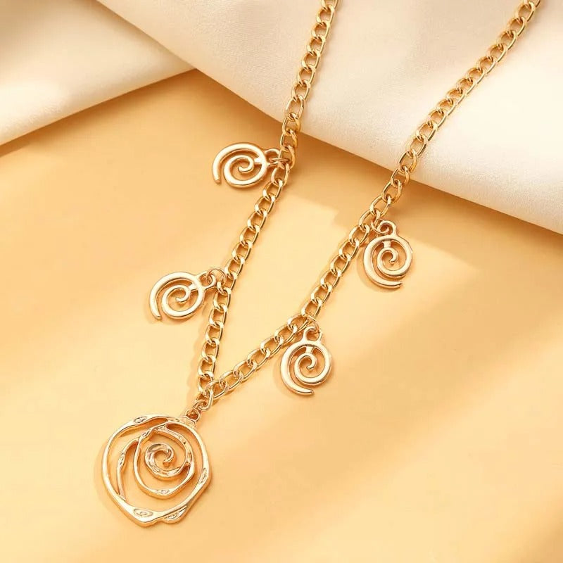 Gold Spiral Swirl Charm Necklace-Lydieannejewelry