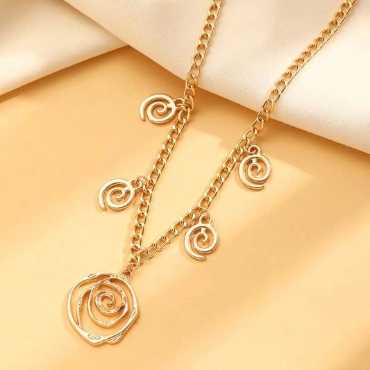 Gold Spiral Swirl Charm Necklace-Lydieannejewelry