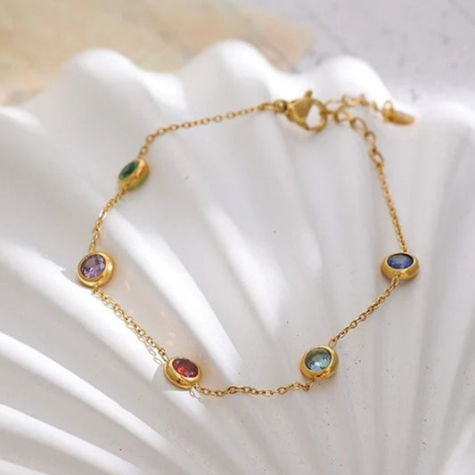 Vintage Gold Colorful Gemstone Bracelet-Lydieannejewelry