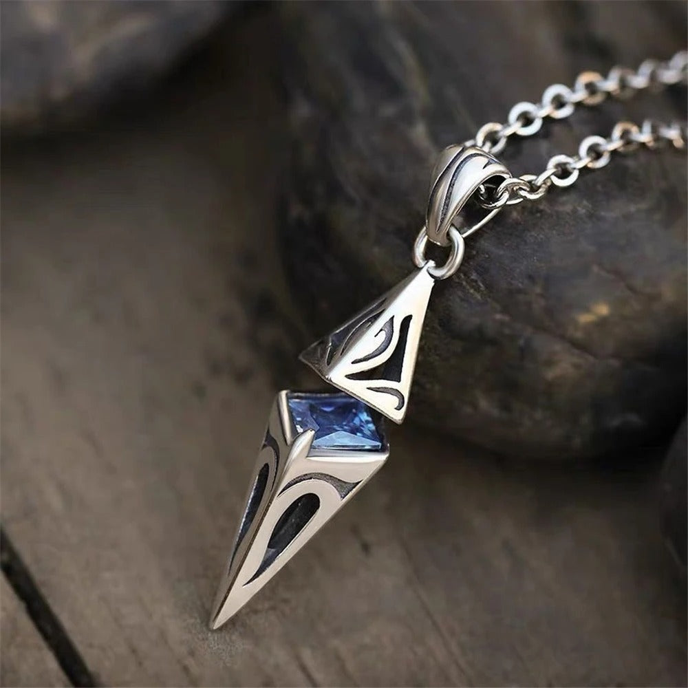 Vintage Blue Gem Spike Necklace-Lydieannejewelry