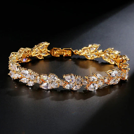 Vintage Gold Leaf Crystal Bracelet-Lydieannejewelry